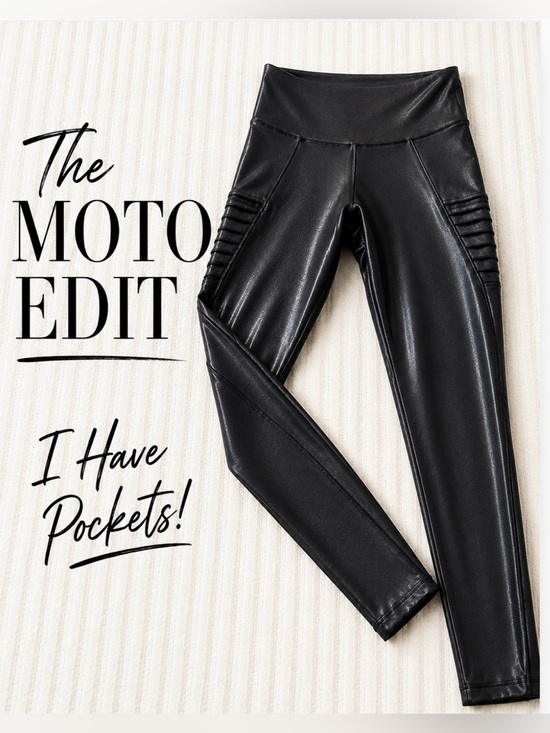 HPE Human Performance Engineering Pants - HPE Faux Leather Moto Leggings | High Rise | Black | Functional Pockets | Medium